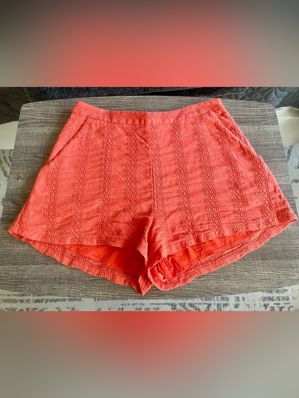 Coral Textured High-Waist Cotton Shorts